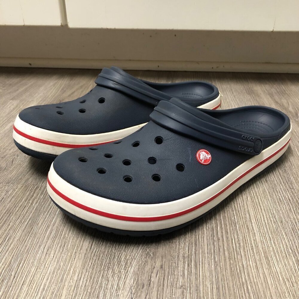 Crocs Classic Clogs Men’s Size 13 Navy Blue Red White Waterproof Shoes Patriotic